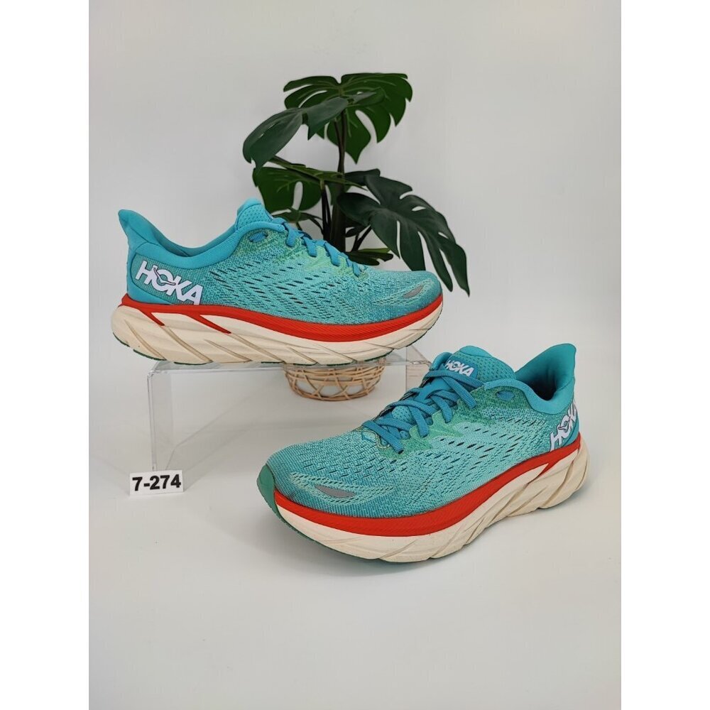 Hoka One One Women's Clifton 8 Blue Mesh Lace Up Running Sneakers Size 7B US
